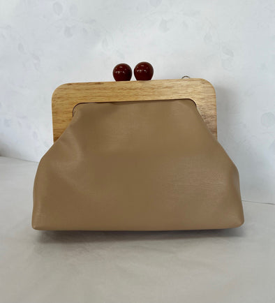 Wooden Frame Clutch - Stone