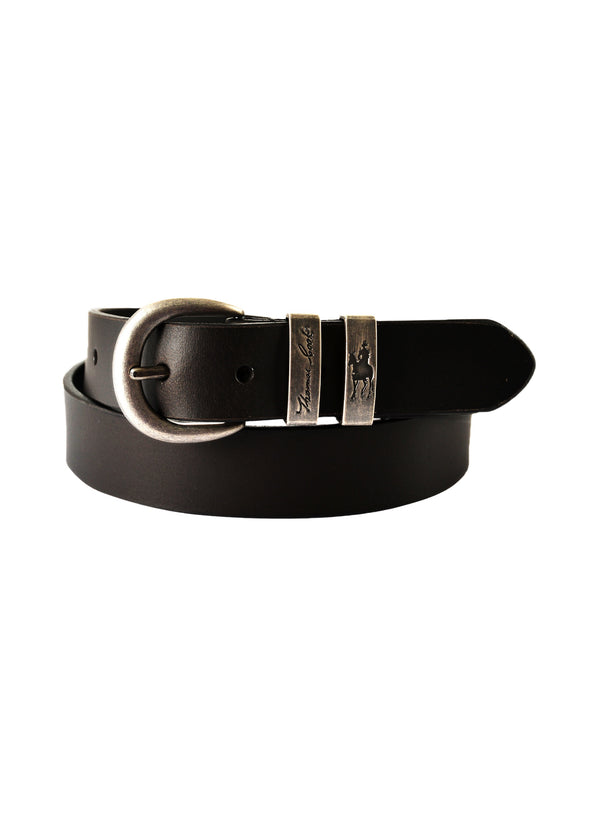 Thomas Cook Narrow Silver Twin Keeper Belt - Black