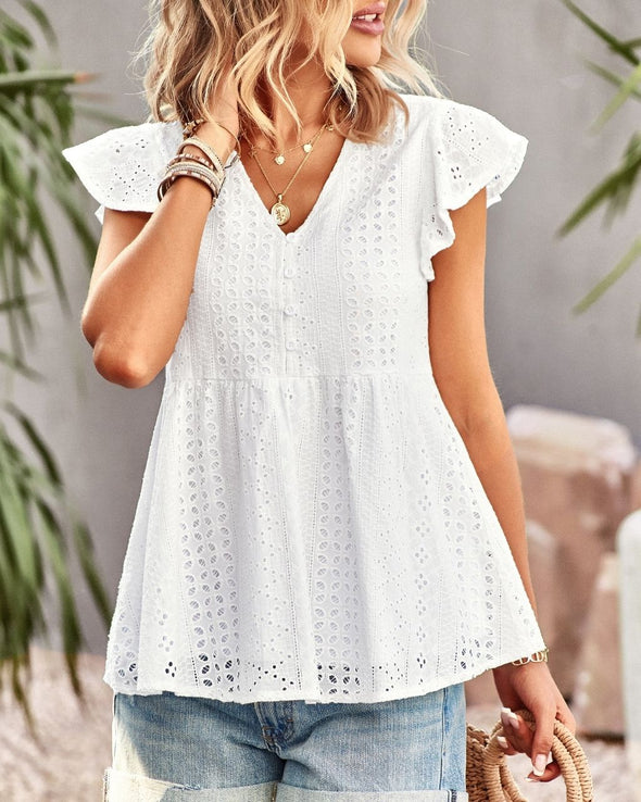 Bohemian Cotton Eyelet Lined Top - White