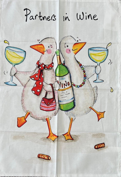 Partners In Wine Hand Drawn Tea Towel