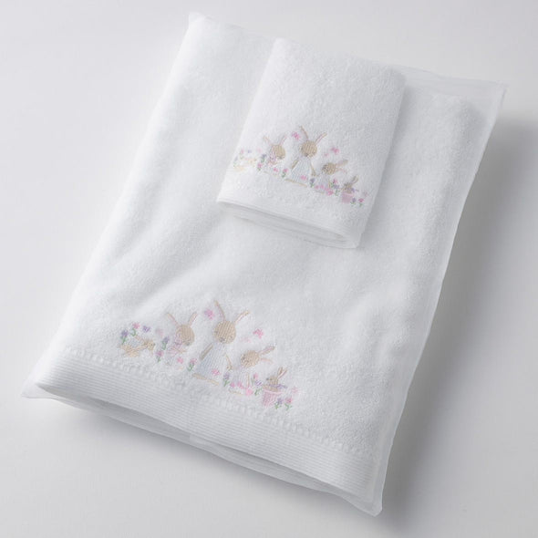 Baby Bath Towel And Face Washer Set - Bunny Garden