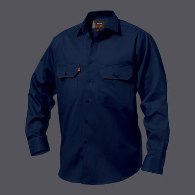 King Gee LS Open Front Cotton Drill Shirt - Navy